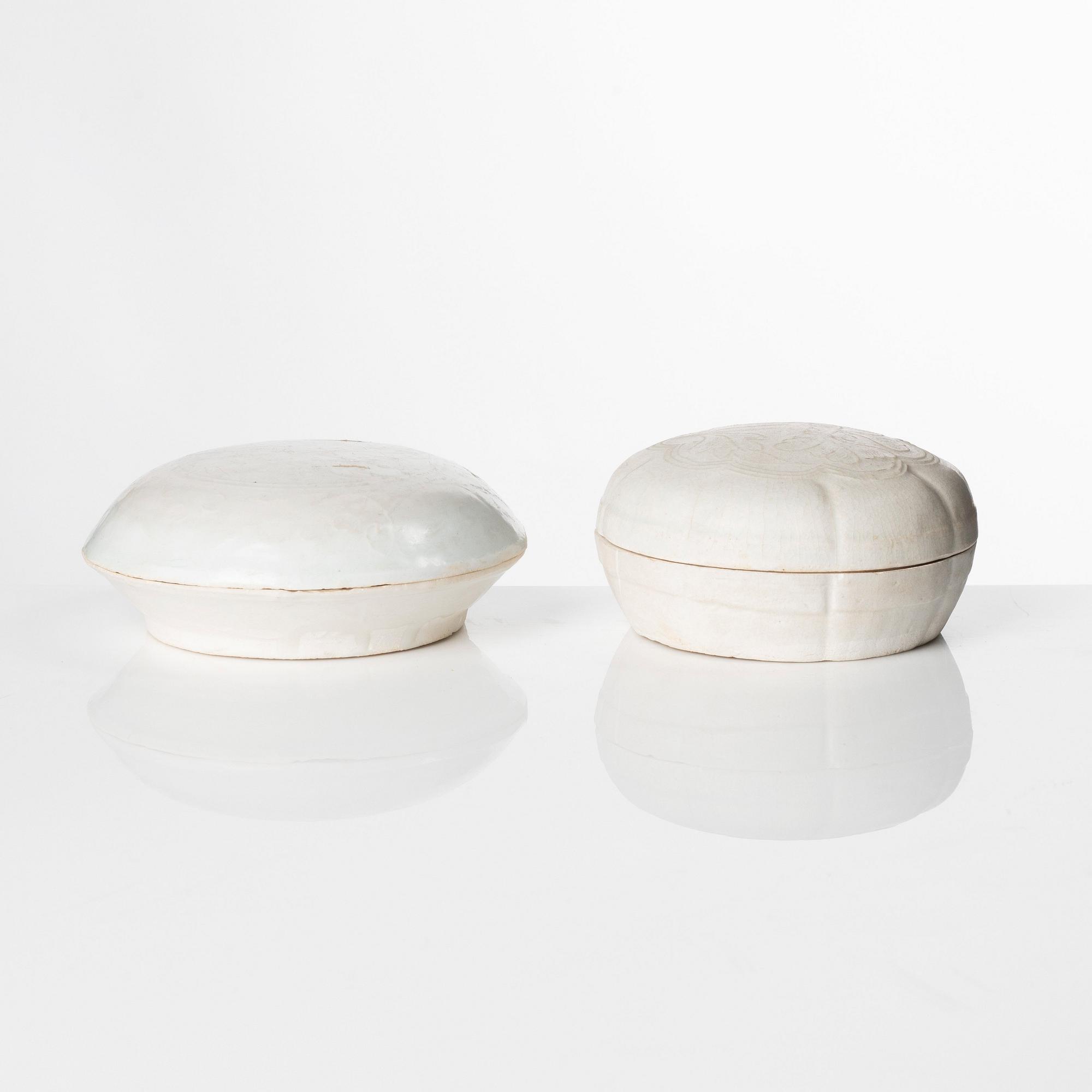 Two qingbai boxes with covers, Song dynasty (960-1279).