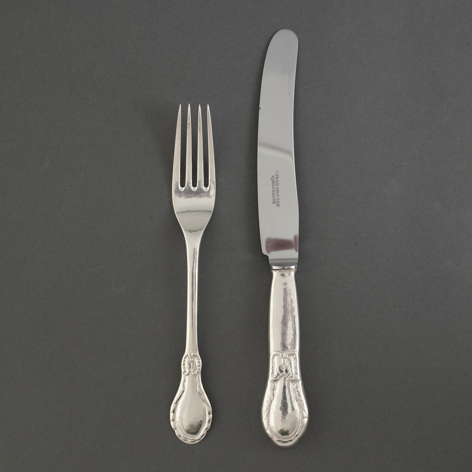 EVALD NIELSEN, bestick 6+6, silver, design no 18,  jugend, Danmark, 1900-talets första hälft.