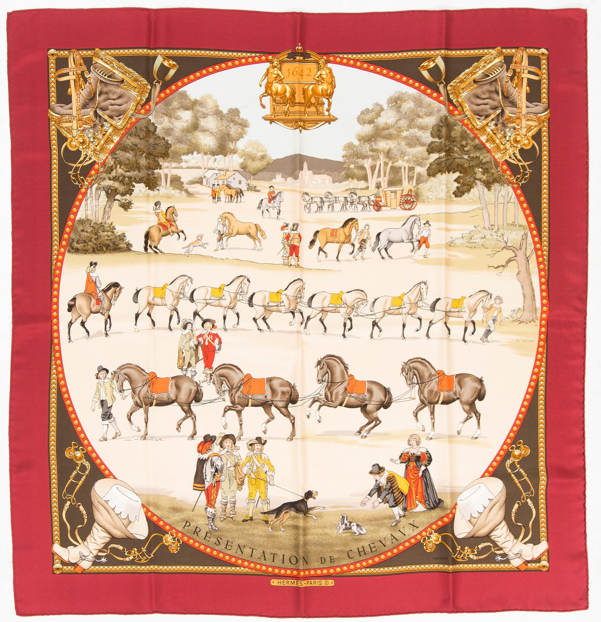 Hermès, a 'Presentation des Chevaux' silk scarf.