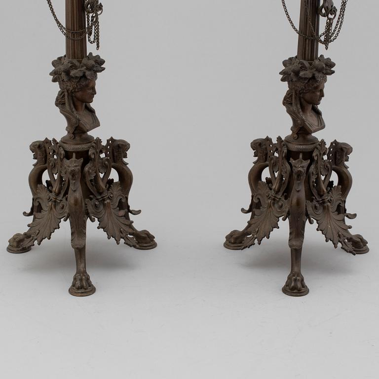 FERDINAND BARBEDIENNE, attributed to, a pair of 19th century bronze candelabra.