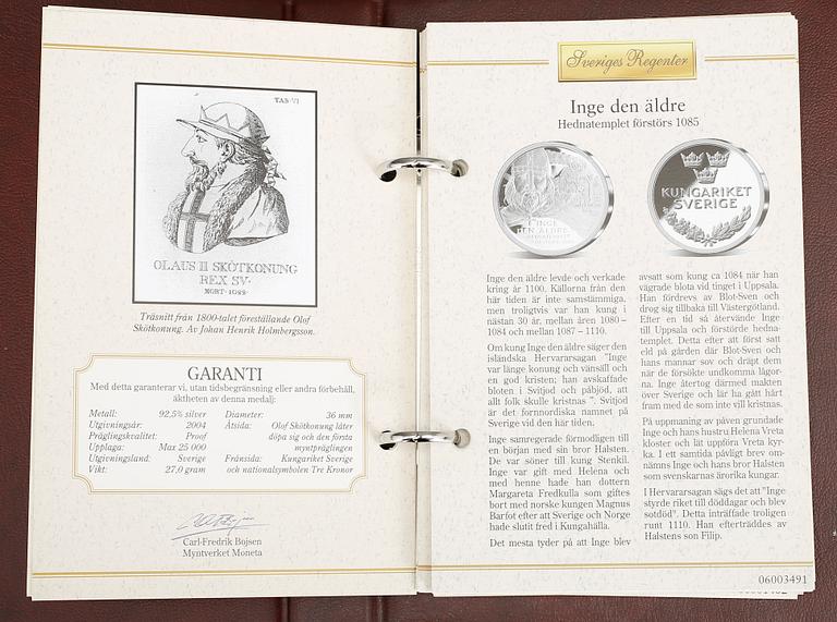 MINNESMYNT, 23 st, sterlingsilver, "Sveriges regenter", ca 621 g.