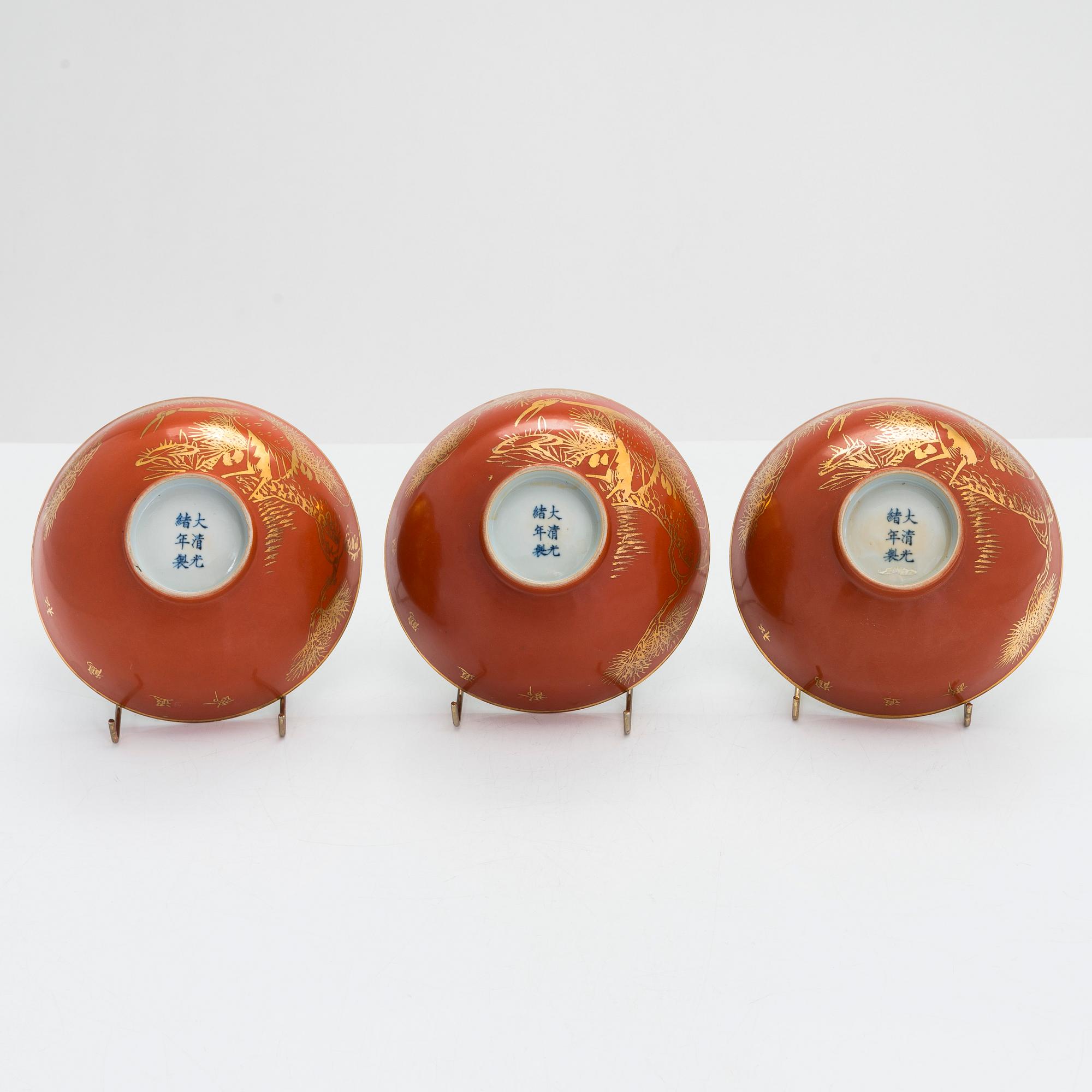 Three porcelain bowls, China. Early 20th century.