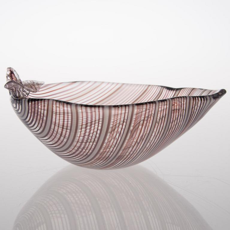 A leaf shaped filigree glass bowl from Venini, Murano.