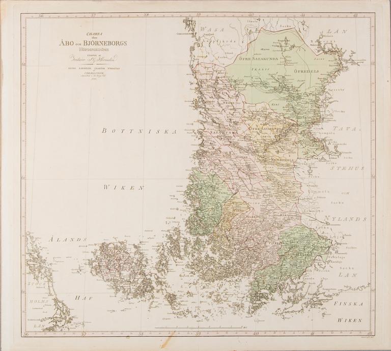 KARTA, Charta öfver Åbo och Björneborgs hövdingedöme, S.G.Hermelin 1799.