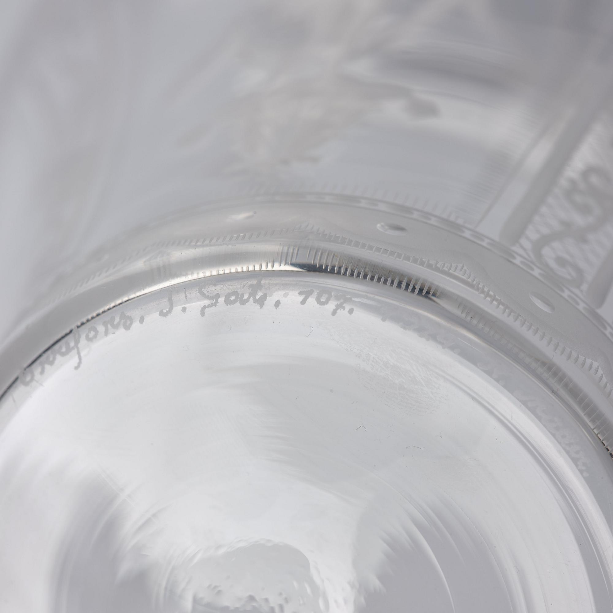 Simon Gate, an glass bowl with plate, Orrefors 1924, engraved by Karl Müller.