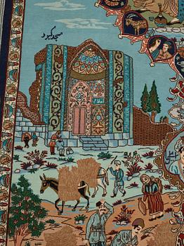 Matto, Old Tabriz figural, "The four seasons", ca 274 x 176 cm.