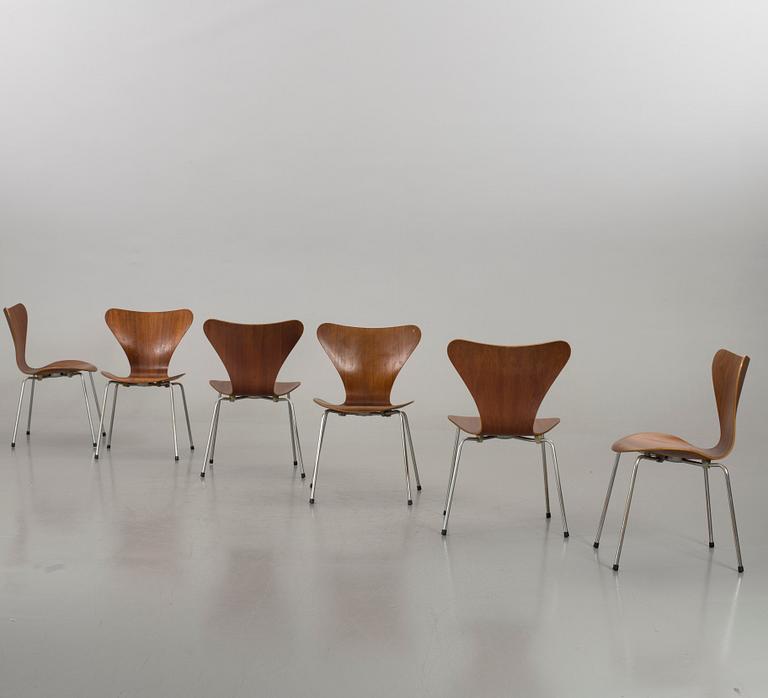 ARNE JACOBSEN, stolar 6 st "Sjuan" för Fritz Hansen Danmark 1960-tal.