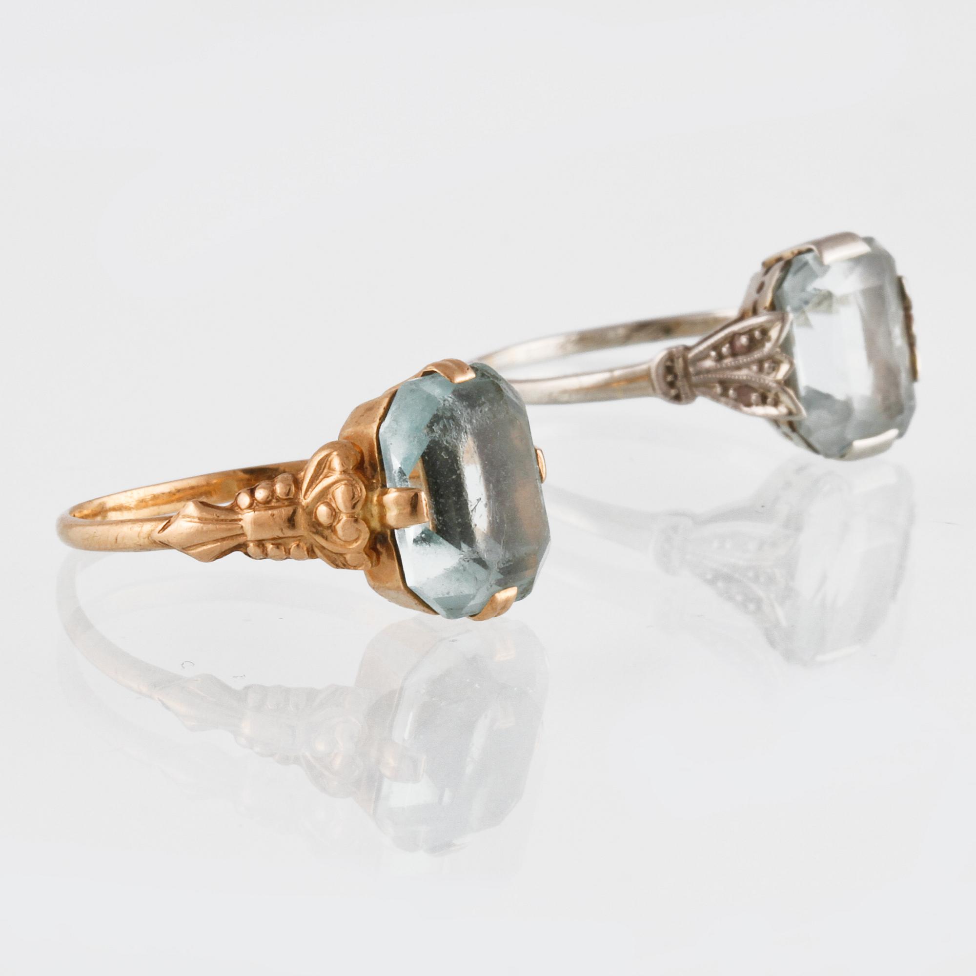 RINGAR, 2 st, 18K guld med fasettslipade syntetiska spineller delvis, Gustav Dahlgren & Co, Malmö, 1951. Vikt 4,5 gram.