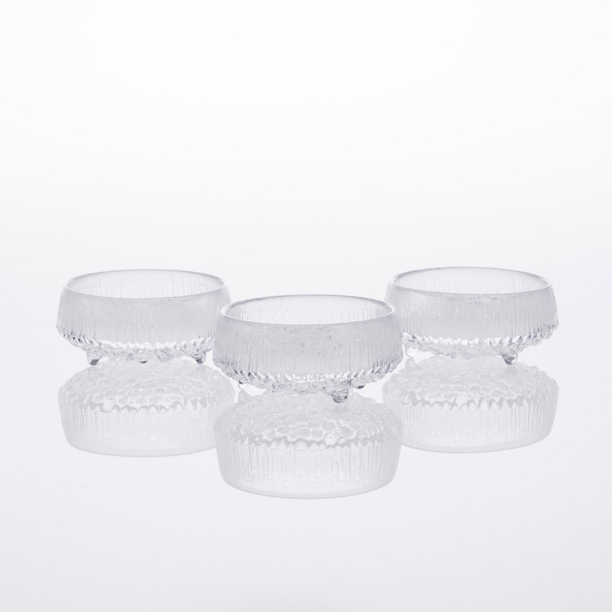MALJA ja JÄLKIRUOKAKULHOJA, 12 kpl, lasia, "Ultima Thule" Tapio Wirkkala, Iittala.