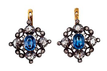 87. A PAIR OF SAPPHIRE EARRINGS.