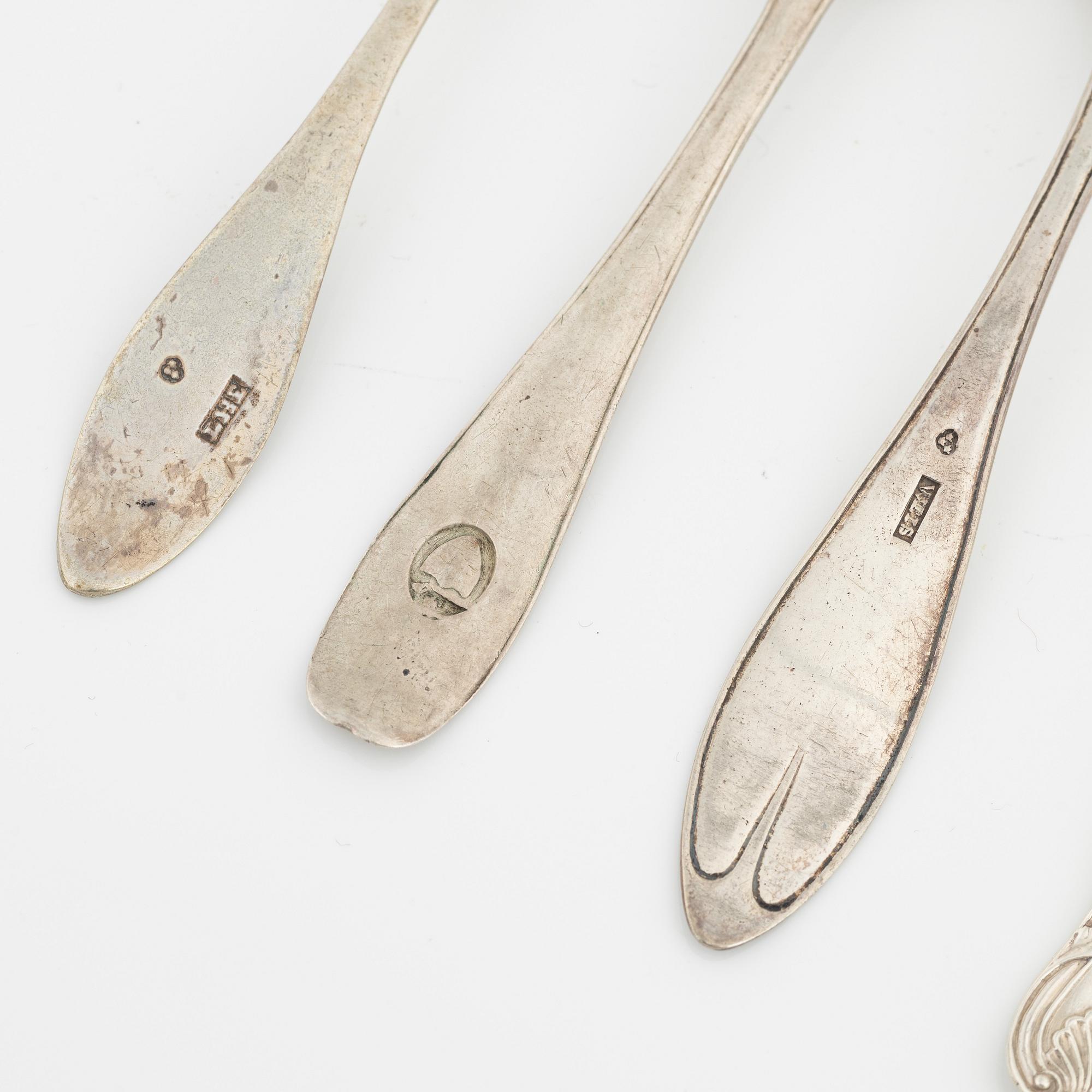Bestick, 21 delar, silver. Bl a Carl Fredrik Seseman, Arboga 1806.