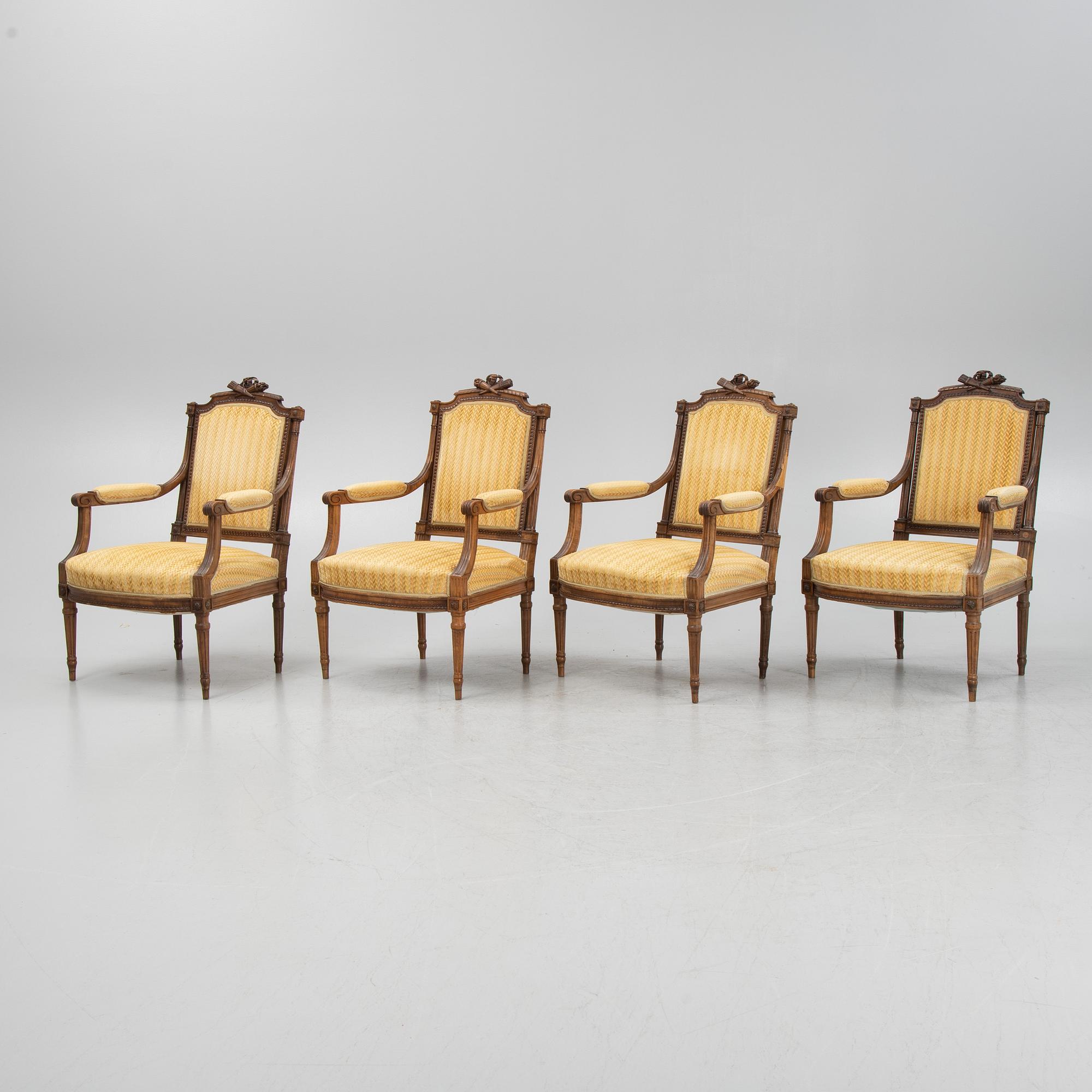 Four Louis XVI style armchairs first part of the 20th Century.