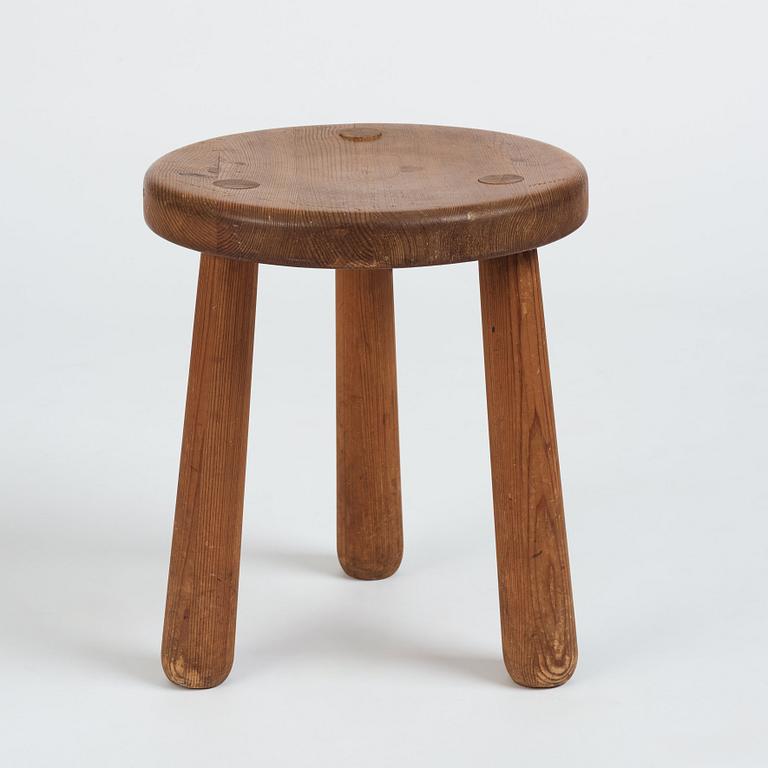 Axel Einar Hjorth, a 'Skoga' stained pine stool, Nordiska Kompaniet, Sweden 1930s.