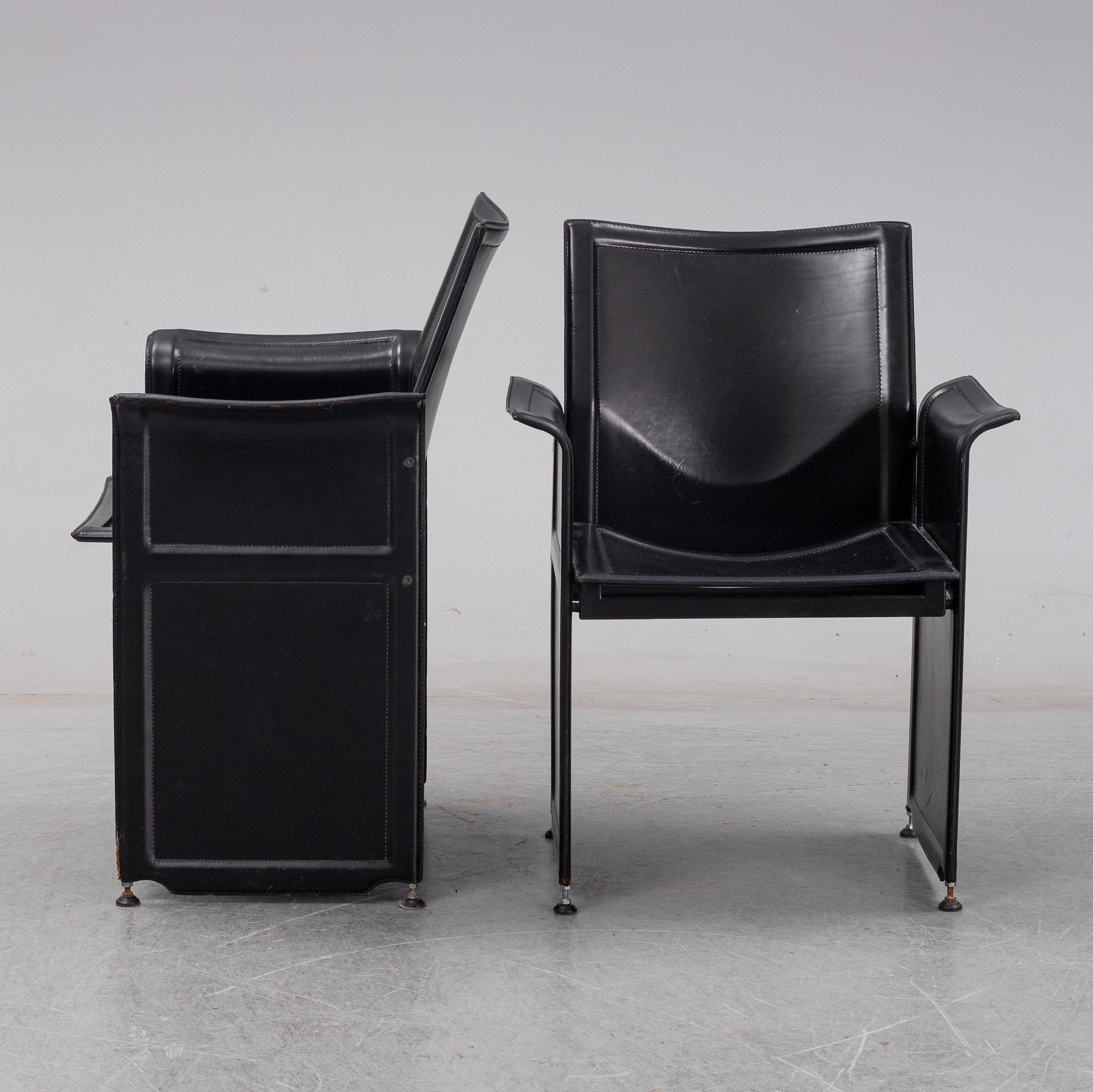 Tito Agnoli, 6 leather 'Korium' chairs.  Matteo Grassi.