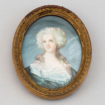 Såld som: 1378198. Thomas Gainsborough, efter. Miniatyr. Signerad. 1800-tal.