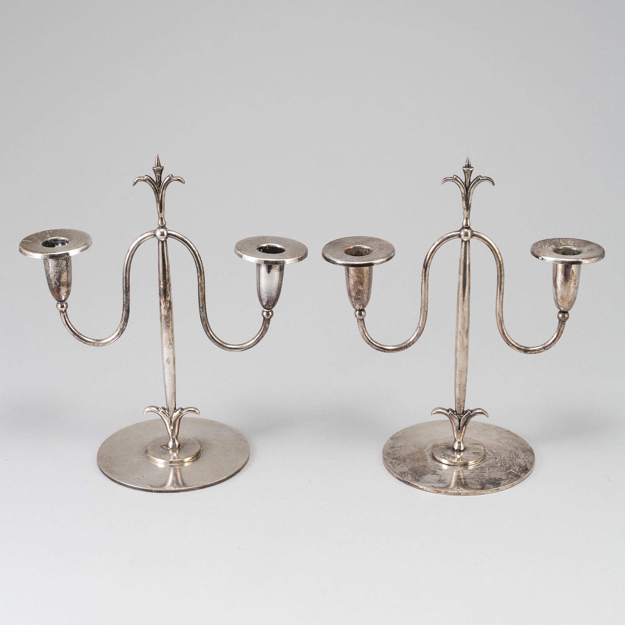 A pair of silver plate Swedish Grace candelabra design ELIS BERGH for CG Hallberg, Stockholm, 1920s.