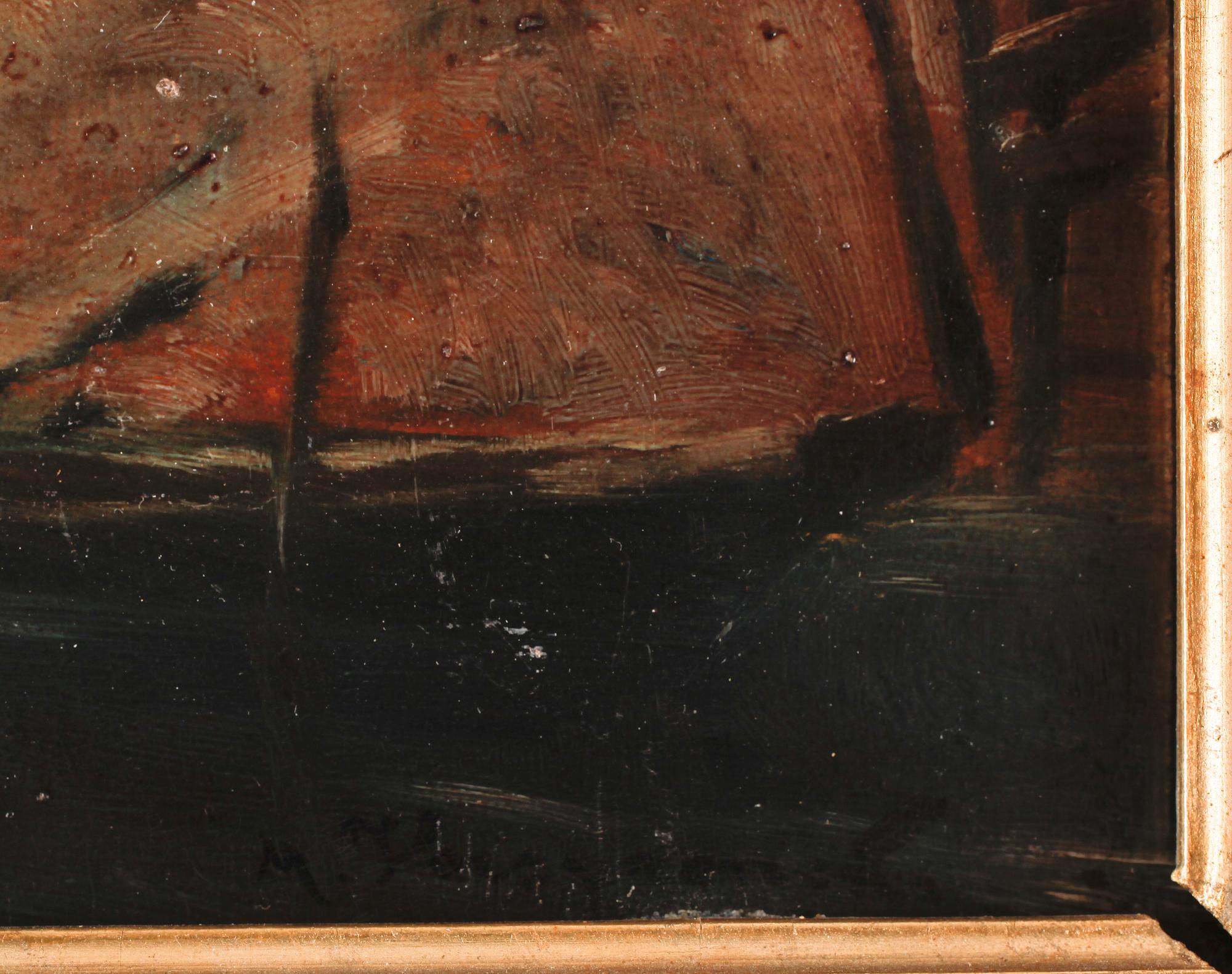 OKÄND KONSTNÄR, olja på pannå, 1800-tal. Otydl sign.