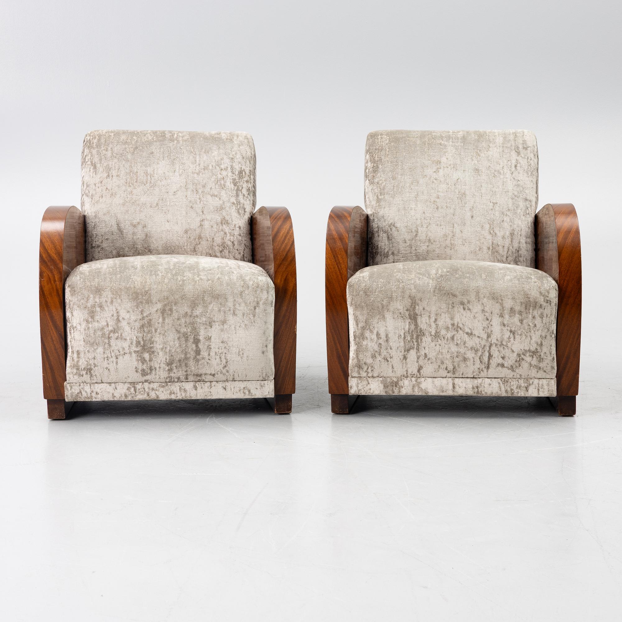 A pair of armchairs, 1930s-40s.