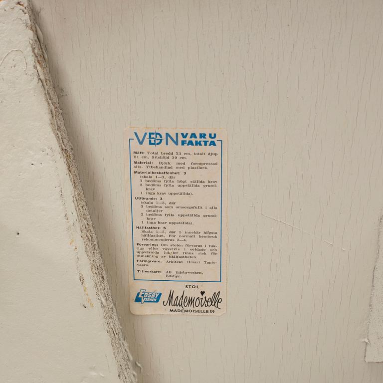 A second half of the 20th century 'mademoiselle' chair by Ilmari Tapiovaara.