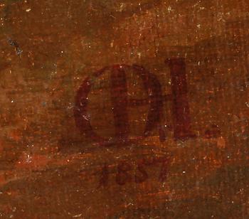 OKÄND KONSTNÄR, olja på duk, 1800-tal, monogramsignerad OH, daterad 1857.