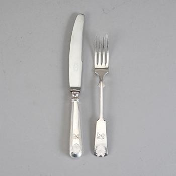 BESTICKSERVIS, 24 delar, silver samt nysilver, "Musslan", Åbo/Turku, Finland, 1930-tal.