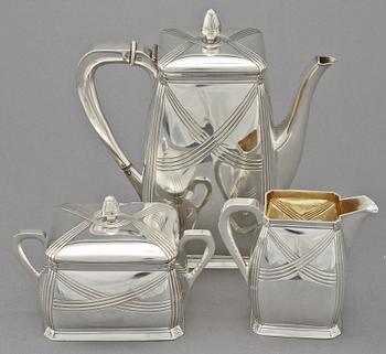 KAFFESERVIS, 3 delar, silver, Swenson & Luhr, Göteborg, 1909. Vikt 1 055 g.