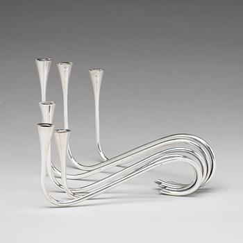 Ibi Trier Mørch, a "Bølgeslag" six-branched sterling candelabrum for A. Michelsen, Denmark 1951.