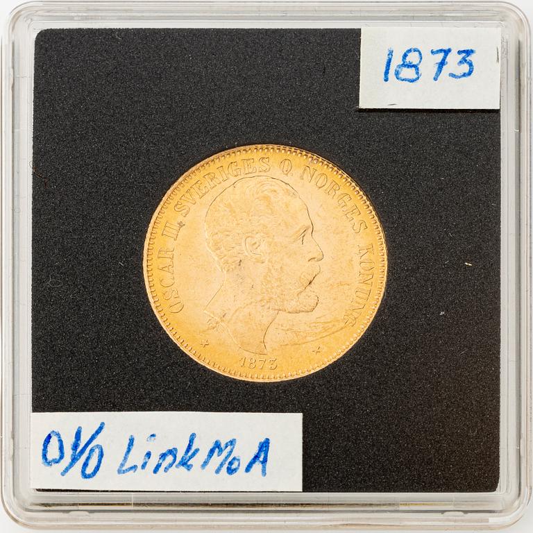 Guldmynt, Oscar II, 20 kronor, typ I, Sverige 1873.