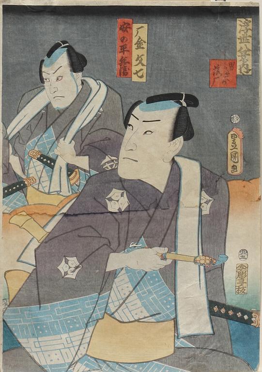 UTAGAWA KUNISADA, troligen, träsnitt, Japan, 1800-tal.