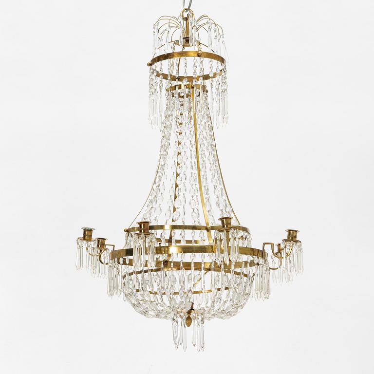 Crystal chandelier and ceiling lamp, Gustavian style, 20th century.