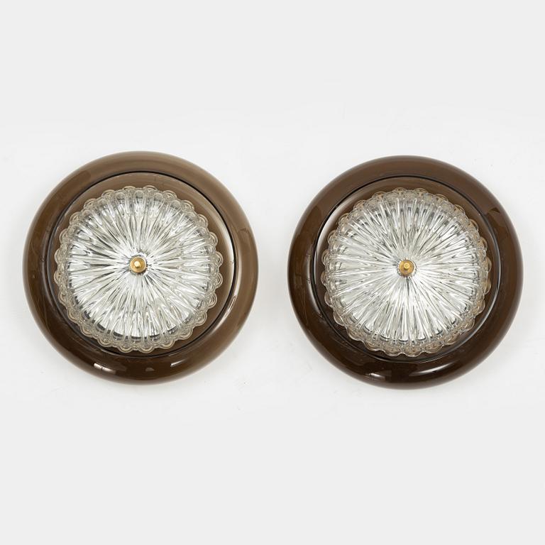 Carl Fagerlund, vägglampor/taklampor, ett par, Orrefors, 1970-tal.