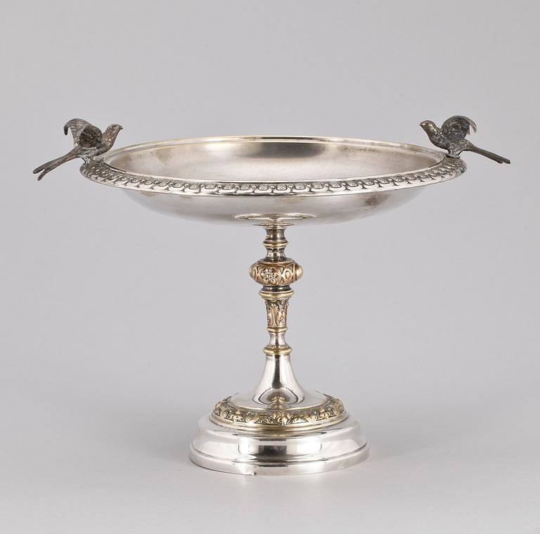 UPPSATSSKÅL MED SPELDOSA, nysilver, nyrenässans. WMF, omkring sekelskiftet 1900.