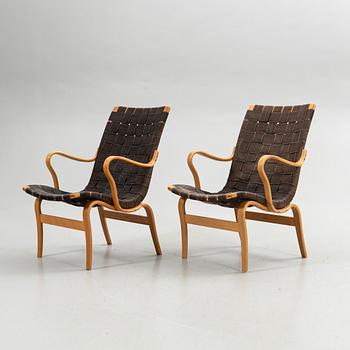 Bruno Mathsson, armchairs, a pair, "Eva", Bruno Mathsson International, Värnamo, second half of the 20th century.