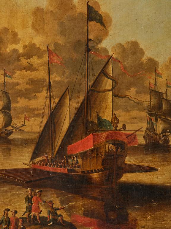 Peter van den Velde, follower of, Ship below the castle.