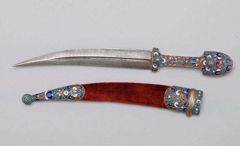 A Russian 19th century silver and enamel dagger, makers mark of Gustav Klingert, Moscow.