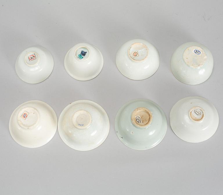 A group of 11 Southeast asian and Chinese white glazed cups, 19th century and also later.