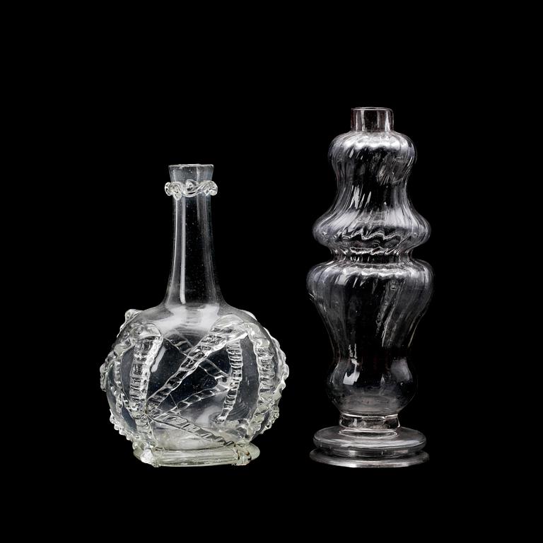 KARAFFIN samt FLASKA, glas, 1700-1800-tal.
