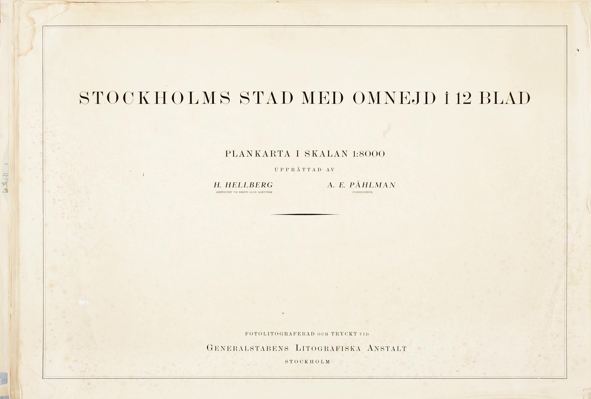 KARTOR, 12 st, fotolitografier, "Stockholms stad med omnejd", H. Hellberg  & A.E. Påhlman. Upprättad åren 1917-1924.
