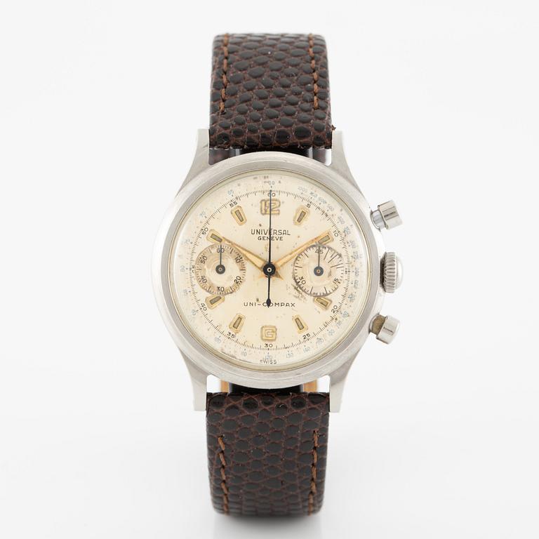 Universal Genève, Uni-Compax, chronograph, wristwatch, 35 mm.