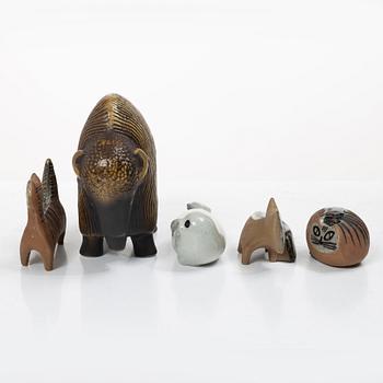 Lisa Larson, Figurines, 5 pcs, stoneware, Gustavsberg.