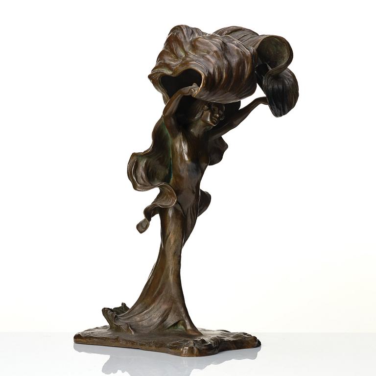 Sven August Adolf Jonsson, an Art Nouveau patinated bronze table lamp, AB Förenade Konstgjuterierna, Stockholm ca 1900.