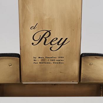 Mats Theselius, a brass and black leather el Rey chair, edition Källemo Sweden post 1999.