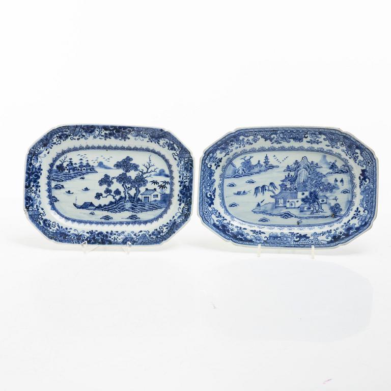 Three blue and white porcelain serving dishes, China, Qianlong (1736-95).