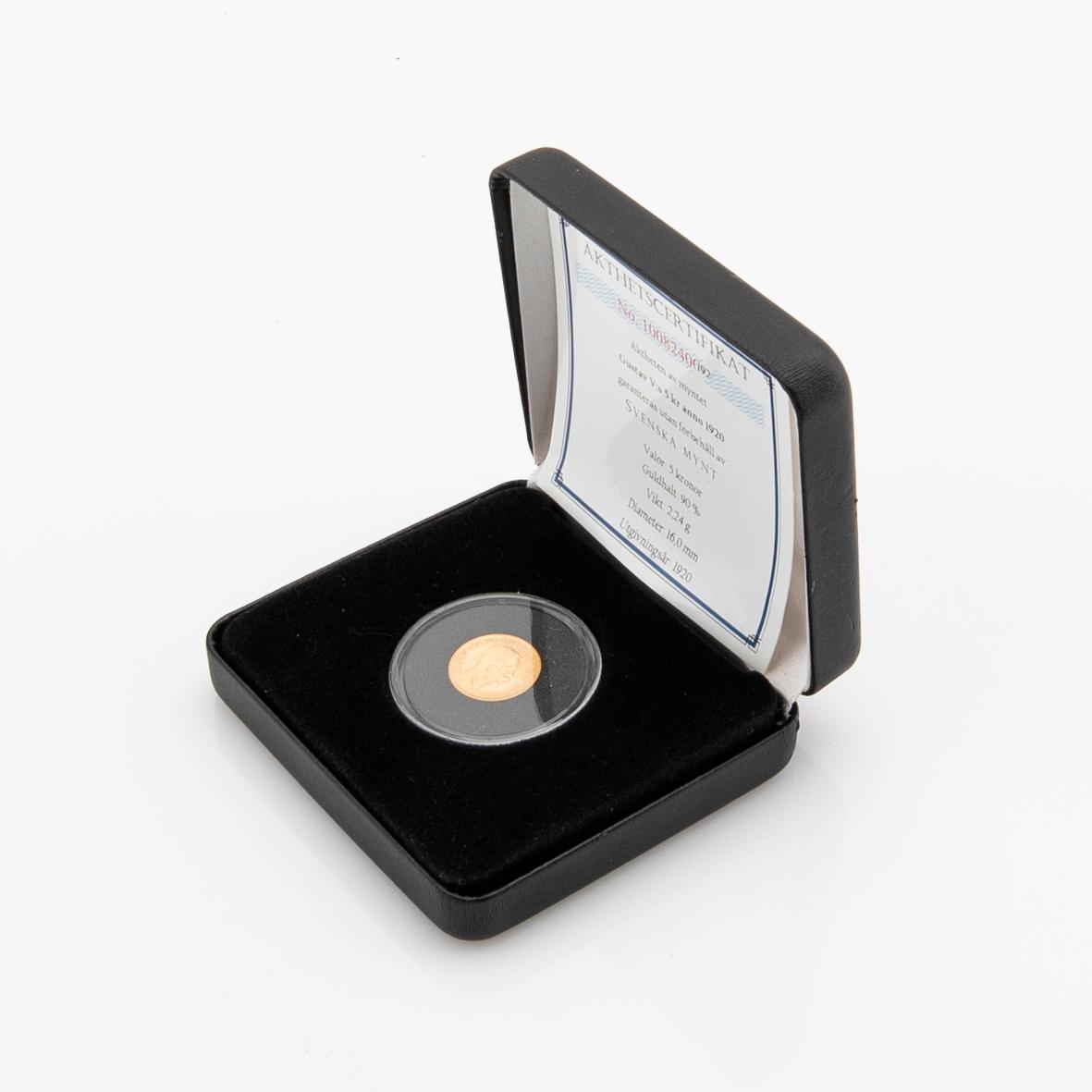 Gold coin Sweden, Gustav V 5 kr, 1920.