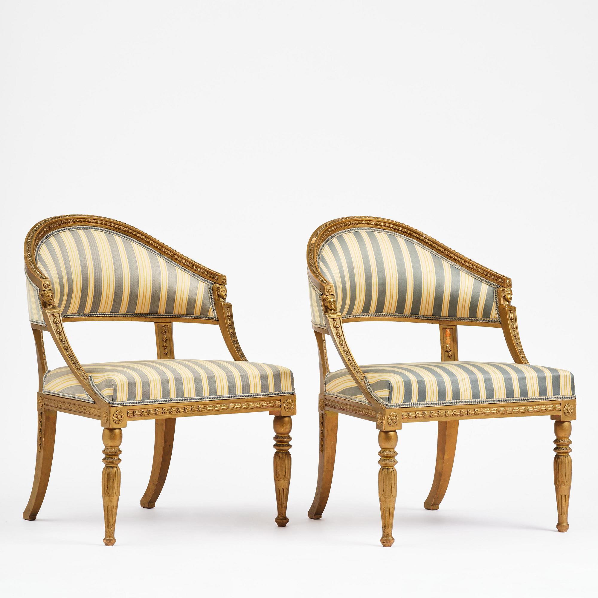 A pair of late Gustavian open armchairs attributed to E. Ståhl (master in Stockholm 1794-1820).