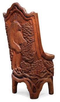 520. GUSTAF FJAESTAD, skulpterad stol, så kallad "Stabbestol", Värmland, ca 1900, jugend.