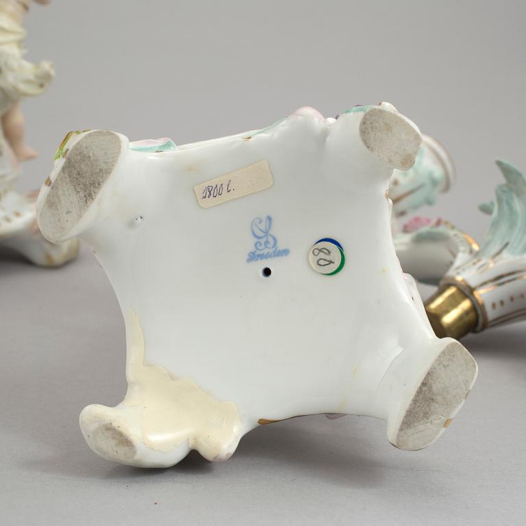 3 porcelain candelabra, Sitzendorf & Dresden, 19th and 20th century.