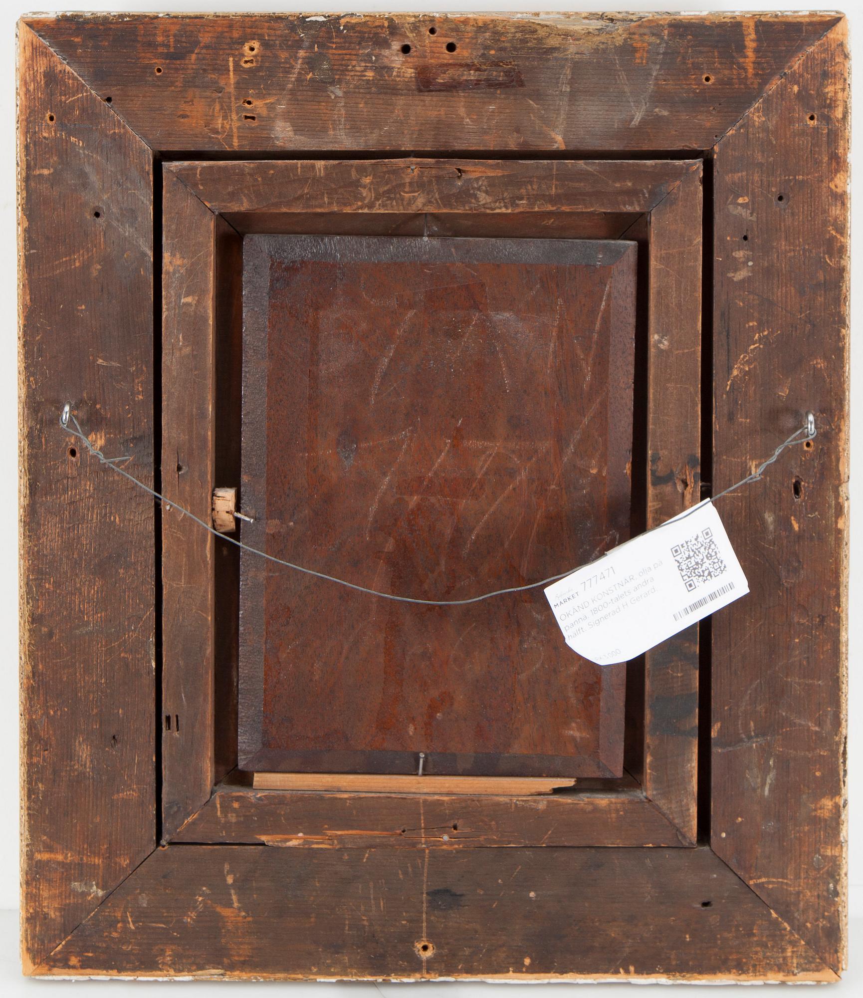 OKÄND KONSTNÄR, olja på pannå, 1800-talets andra hälft. Något otydligt signerad H Gerard.