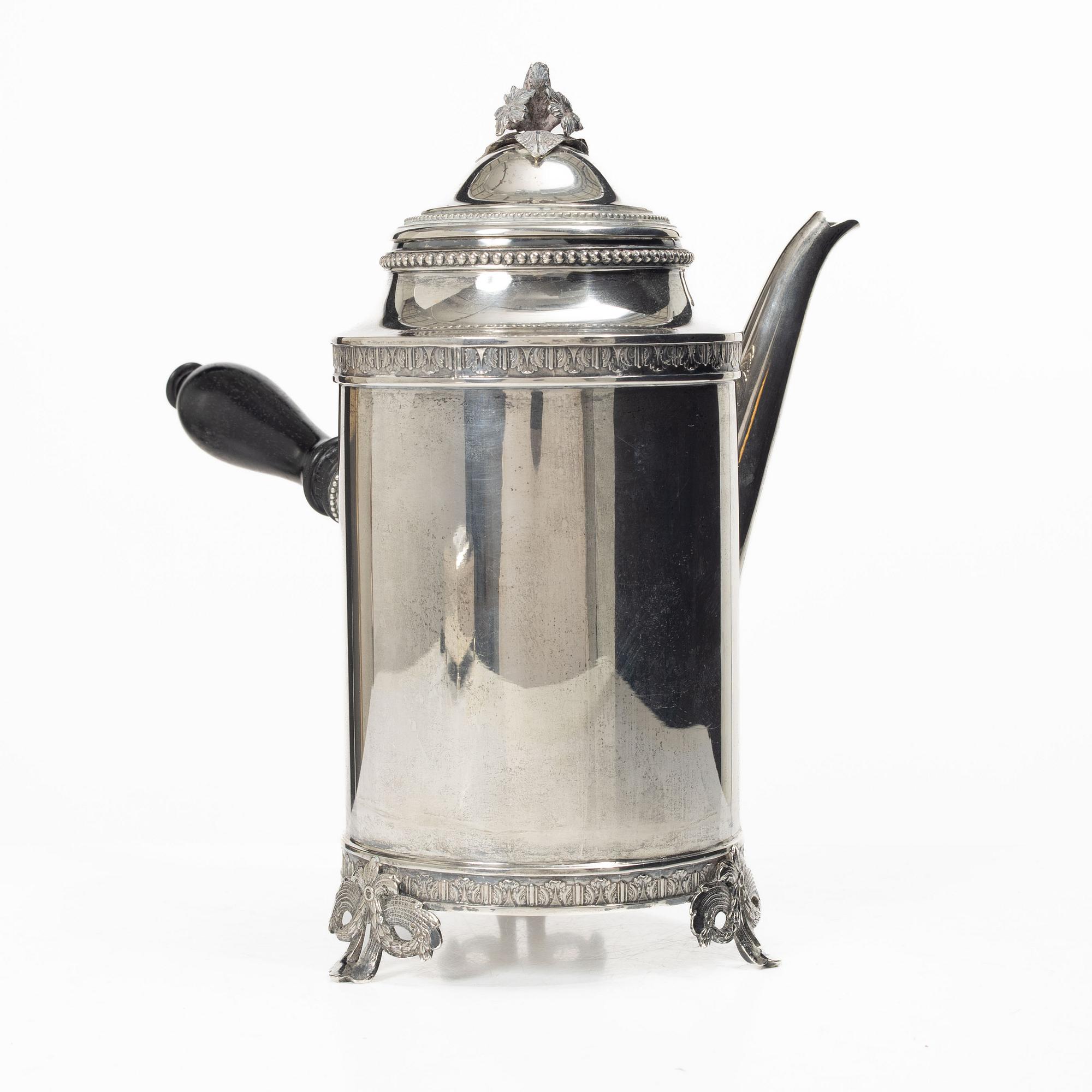 C.G. Hallberg, Coffee pot, silver, Gustavian style, Stockholm 1930.