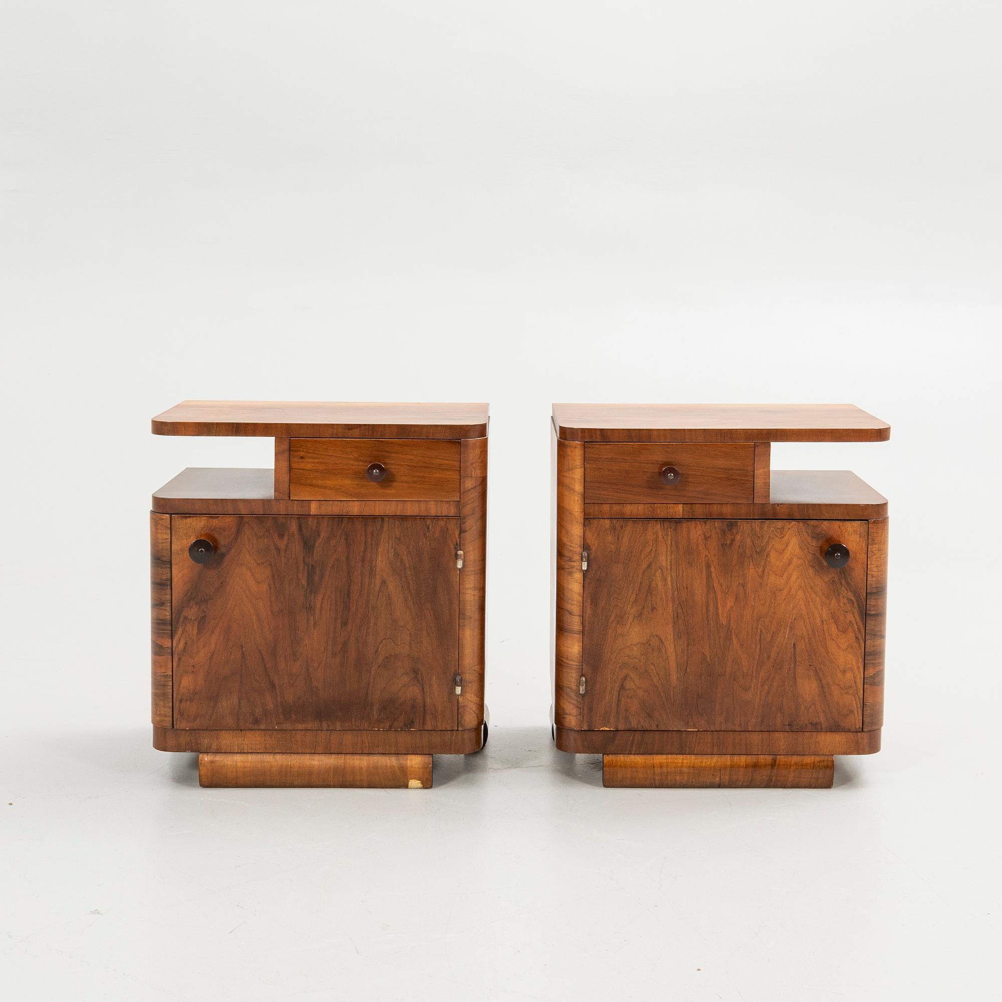 Bedside tables, a pair, first half of the 20th century.
